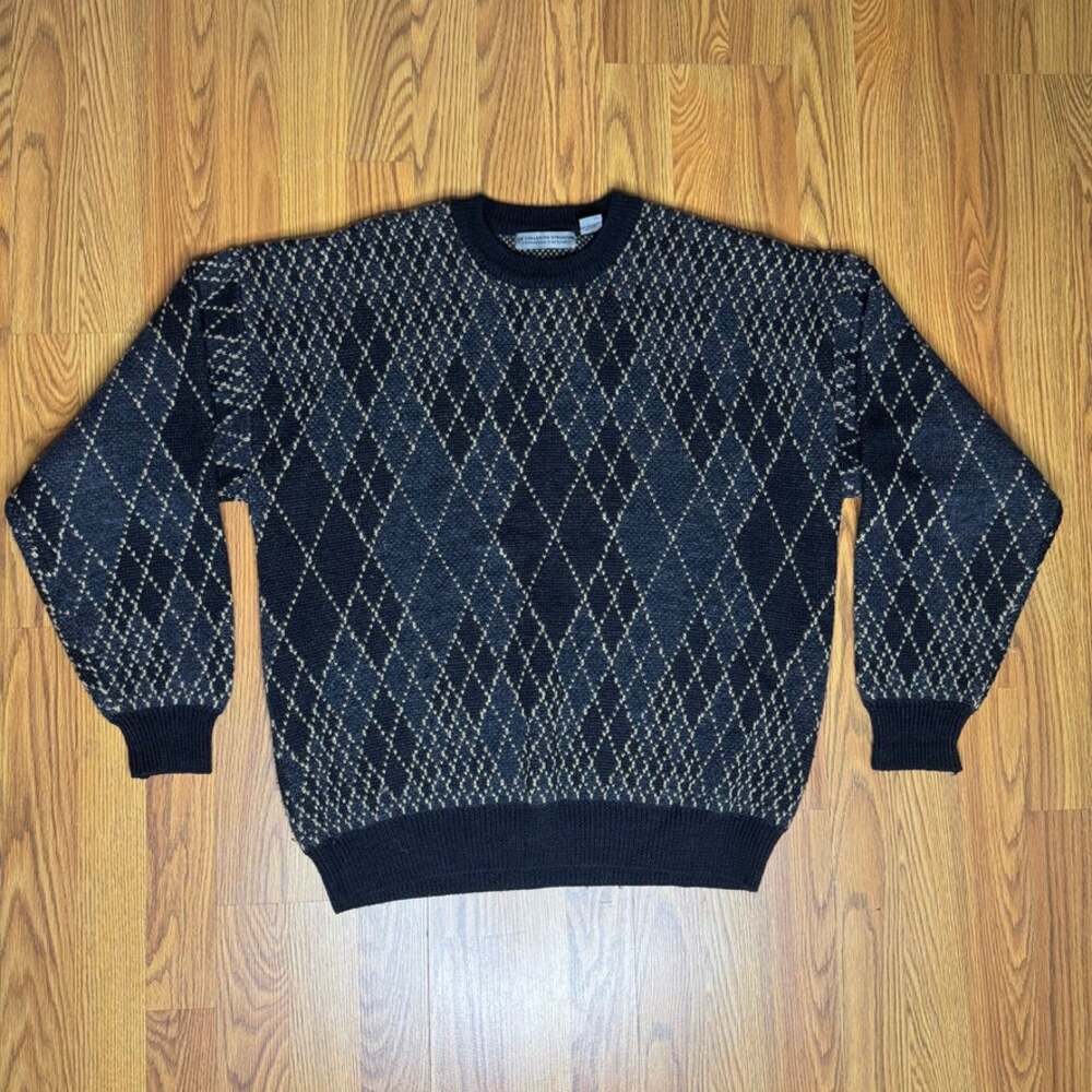 Le Collezioni Structure Sweater Argyle Wool Blend Thick Knit Men's Large